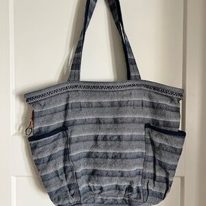Thirty-One Denim Striped Retro Tote